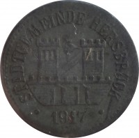 obverse of 10 Pfennig - Hersburg (Statd, Bayern) (1917) coin with F# 210.2 from Germany. Inscription: STADTGEMEINDE HERSBRUCK · 1917 ·