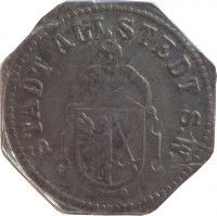 Germany coin 10 Pfennig - Allstedt S.W. (Sachsen-Weimar-Eisenbach) (1918) obverse obverse of 10 Pfennig - Allstedt S.W. (Sachsen-Weimar-Eisenbach) (1918) coin with F# 9.2 from Germany. Inscription: STADT ALLSTEDT S.W.