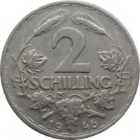 reverse of 2 Schilling (1946 - 1952) coin with KM# 2872 from Austria. Inscription: 2 SCHILLING 19 46