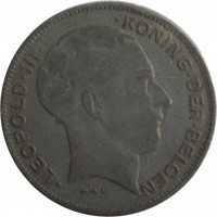 obverse of 5 Francs - Leopold III - Dutch text (1941 - 1947) coin with KM# 130 from Belgium. Inscription: · LEOPOLD · III · · KONING · DER · BELGEN RAU