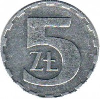 reverse of 5 Złotych (1989 - 1990) coin with Y# 81.3 from Poland. Inscription: 5 ZŁ