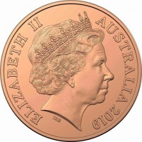 Australia coin 1 Cent - Elizabeth II - 60 Years to Mr. Squiggle - 4'th Portrait (2019) obverse obverse of 1 Cent - Elizabeth II - 60 Years to Mr. Squiggle - 4'th Portrait (2019) coin from Australia. Inscription: ELIZABETH II AUSTRALIA 2019 IRB