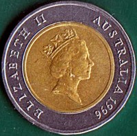Australia coin 5 Dollars - Elizabeth II - Sir Donald Bradman - 3'rd Portrait (1996) obverse obverse of 5 Dollars - Elizabeth II - Sir Donald Bradman - 3'rd Portrait (1996) coin with KM# 311 from Australia. Inscription: ELIZABETH II AUSTRALIA 1996 RDM