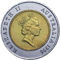 Australia coin 5 Dollars - Elizabeth II - Sir Donald Bradman - 3'rd Portrait (1996) obverse obverse of 5 Dollars - Elizabeth II - Sir Donald Bradman - 3'rd Portrait (1996) coin with KM# 311 from Australia. Inscription: ELIZABETH II AUSTRALIA 1996 RDM