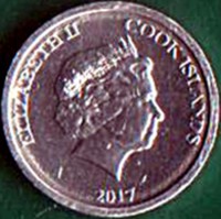 obverse of 1 Cent - Elizabeth II (2017) coin from Cook Islands. Inscription: ELIZABETH II COOK ISLANDS 2017