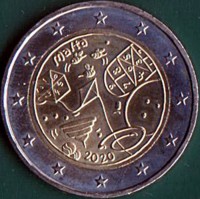 obverse of 2 Euro - The Role of the Malta Community Chest Fund in Society: Games (2020) coin from Malta. Inscription: Malta 123456 978645312 2020