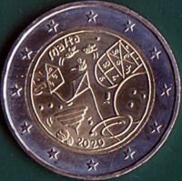 Malta coin 2 Euro - The Role of the Malta Community Chest Fund in Society: Games (2020) obverse obverse of 2 Euro - The Role of the Malta Community Chest Fund in Society: Games (2020) coin from Malta. Inscription: Malta 123456 978645312 2020