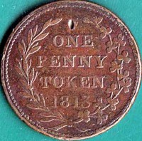reverse of 1 Penny - George III (1813) coin from United Kingdom. Inscription: ONE PENNY TOKEN 1813