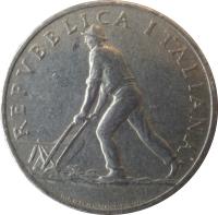 obverse of 2 Lire (1946 - 1950) coin with KM# 88 from Italy. Inscription: REPVBBLICA ITALIANA