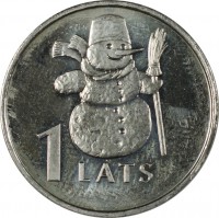 reverse of 1 Lats - Snowman (2007) coin with KM# 85 from Latvia. Inscription: 1 LATS