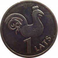 reverse of 1 Lats - Rooster of St. Peter's Church (2005) coin with KM# 65 from Latvia. Inscription: 1 LATS