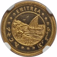 obverse of 50 Dollars - Independence Day (1993) coin with KM# 8 from Eritrea. Inscription: ERITREA ኤርትራ إرتريا‎ 1993