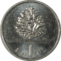 reverse of 1 Lats - Pinecone (2006) coin with KM# 74 from Latvia. Inscription: LA 1 TS