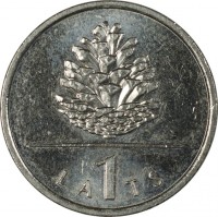 Latvia coin 1 Lats - Pinecone (2006) reverse reverse of 1 Lats - Pinecone (2006) coin with KM# 74 from Latvia. Inscription: LA 1 TS