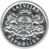 obverse of 1 Lats (2001) coin with KM# 54 from Latvia. Inscription: LATVIJAS REPUBLIKA 20 01