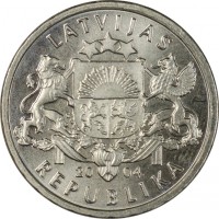 Latvia coin 1 Lats - Sprīdītis (2004) obverse obverse of 1 Lats - Sprīdītis (2004) coin with KM# 61 from Latvia. Inscription: LATVIJAS 20 04 REPUBLIKA