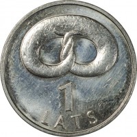 Latvia coin 1 Lats - Pretzel (2005) reverse reverse of 1 Lats - Pretzel (2005) coin with KM# 66 from Latvia. Inscription: 1 LATS