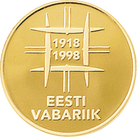 Estonia coin 500 Krooni - 80th Anniversary of Nation (1998) obverse obverse of 500 Krooni - 80th Anniversary of Nation (1998) coin with KM# 34 from Estonia. Inscription: 1918 1998 EESTI VABARIIK