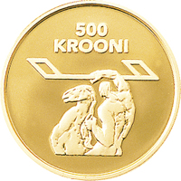 Estonia coin 500 Krooni - 80th Anniversary of Nation (1998) reverse reverse of 500 Krooni - 80th Anniversary of Nation (1998) coin with KM# 34 from Estonia. Inscription: 500 KROONI