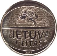 obverse of 1 Litas - The European Basketball Championship 2011 (2011) coin with KM# 177 from Lithuania. Inscription: LIETUVA 1 LITAS 2011