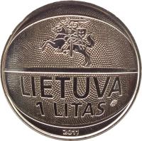 Lithuania coin 1 Litas - The European Basketball Championship 2011 (2011) obverse obverse of 1 Litas - The European Basketball Championship 2011 (2011) coin with KM# 177 from Lithuania. Inscription: LIETUVA 1 LITAS 2011
