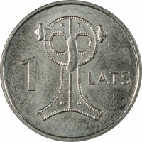 Latvia coin 1 Lats - Owl Fibula (2007) reverse reverse of 1 Lats - Owl Fibula (2007) coin with KM# 86 from Latvia. Inscription: 1 LATS