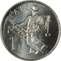 reverse of 1 Lats - Chimney-sweep (2008) coin with KM# 107 from Latvia. Inscription: LATS 1