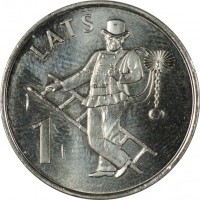 Latvia coin 1 Lats - Chimney-sweep (2008) reverse reverse of 1 Lats - Chimney-sweep (2008) coin with KM# 107 from Latvia. Inscription: LATS 1