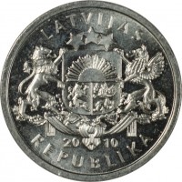 obverse of 1 Lats - Horseshoe - Upwards (2010) coin with KM# 117 from Latvia. Inscription: LATVIJAS 20 10 REPUBLIKA