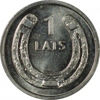 reverse of 1 Lats - Horseshoe - Upwards (2010) coin with KM# 117 from Latvia. Inscription: 1 LATS