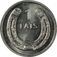 Latvia coin 1 Lats - Horseshoe - Upwards (2010) reverse reverse of 1 Lats - Horseshoe - Upwards (2010) coin with KM# 117 from Latvia. Inscription: 1 LATS