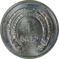 reverse of 1 Lats - Horseshoe - Downwards (2010) coin with KM# 118 from Latvia. Inscription: 1 LATS