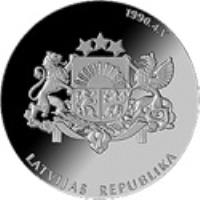 Latvia coin 1 Lats - Rebirth of the State (2007) obverse obverse of 1 Lats - Rebirth of the State (2007) coin with KM# 88 from Latvia. Inscription: 1990.4.V LATVIJAS REPUBLIKA