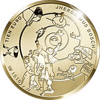 reverse of 10 Euro - Willem-Alexander - Jheronimus Bosch 500 Year (2016) coin with KM# 375 from Netherlands. Inscription: 1516 TIEN EURO JHERONIMUS BOSCH