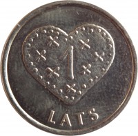 reverse of 1 Lats - Gingerbread heart (2011) coin with KM# 127 from Latvia. Inscription: 1 LATS