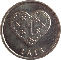 Latvia coin 1 Lats - Gingerbread heart (2011) reverse reverse of 1 Lats - Gingerbread heart (2011) coin with KM# 127 from Latvia. Inscription: 1 LATS