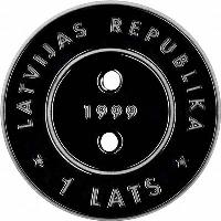 obverse of 1 Lats - Millennium (1999) coin with KM# 39 from Latvia. Inscription: LATVIJAS REPUBLIKA 1999 1 LATS