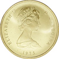 Turks and Caicos Islands coin 100 Crowns - Elizabeth II - Age of Exploration (1975) obverse obverse of 100 Crowns - Elizabeth II - Age of Exploration (1975) coin with KM# 11 from Turks and Caicos Islands. Inscription: ELIZABETH II D · G · REGINA 1975