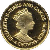 Turks and Caicos Islands coin 4 Crowns - Elizabeth II - Bee Hummingbird (1995) obverse obverse of 4 Crowns - Elizabeth II - Bee Hummingbird (1995) coin with KM# 258 from Turks and Caicos Islands. Inscription: ELIZABETH II-TURKS AND CAICOS ISLANDS -4 CROWNS-