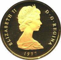 Turks and Caicos Islands coin 100 Crowns - Elizabeth II - George III (1977) obverse obverse of 100 Crowns - Elizabeth II - George III (1977) coin with KM# 22 from Turks and Caicos Islands. Inscription: ELIZABETH II D · G · REGINA 1977
