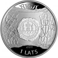 Latvia coin 1 Lats - Riga (2011) obverse obverse of 1 Lats - Riga (2011) coin with KM# 122 from Latvia. Inscription: RIGA 2011 1 LATS