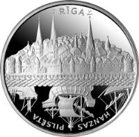 reverse of 1 Lats - Riga (2011) coin with KM# 122 from Latvia. Inscription: RIGA HANZAS PILSETA