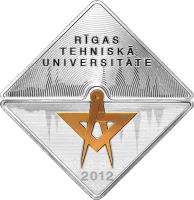 reverse of 1 Lats - Riga Technical University (2012) coin with KM# 131 from Latvia. Inscription: RĪGAS TEHNISKĀ UNIVERSITĀTE 2012