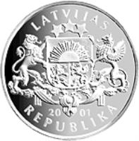 Latvia coin 1 Lats - Ice Hockey (2001) obverse obverse of 1 Lats - Ice Hockey (2001) coin with KM# 50 from Latvia. Inscription: LATVIJAS 2001 REPUBLIKA