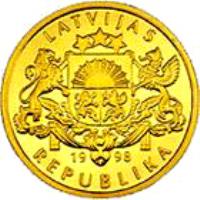 obverse of 100 Latu (1998) coin with KM# 40 from Latvia. Inscription: LATVIJAS REPUBLIKA 19 98