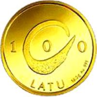 reverse of 100 Latu (1998) coin with KM# 40 from Latvia. Inscription: 100 LATU 16.2 g Au .999