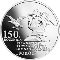 Poland coin 10 Złotych - 150th Anniversary of the Establishment of the Sokół Gymnastic Society (2017) reverse reverse of 10 Złotych - 150th Anniversary of the Establishment of the Sokół Gymnastic Society (2017) coin with KM# 977 from Poland. Inscription: 150. ROCZNICA POWSTANIA TOWARZYSTWA GIMNASTYCZNEGO