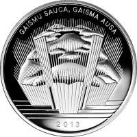 reverse of 1 Lats - Jāzeps Vītols (2013) coin with KM# 141 from Latvia. Inscription: GAISMU SAUCA, GAISMA AUSA 2013