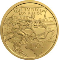 reverse of 1000 Guaraníes - Summer Olympics - Rio de Janario 2016 (2015) coin from Paraguay. Inscription: QUE EMPIECEN LOS JUEGOS RIO