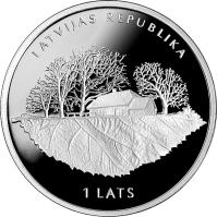 obverse of 1 Lats - Rūdolfs Blaumanis (2013) coin with KM# 137 from Latvia. Inscription: LATVIJAS REPUBLIKA 1 LATS